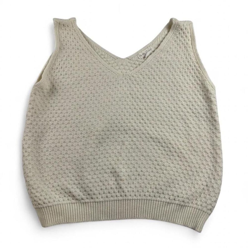 Boutique Cream Knit Tank Top Women's Large V Neck Sleeveless Sweater Vest
